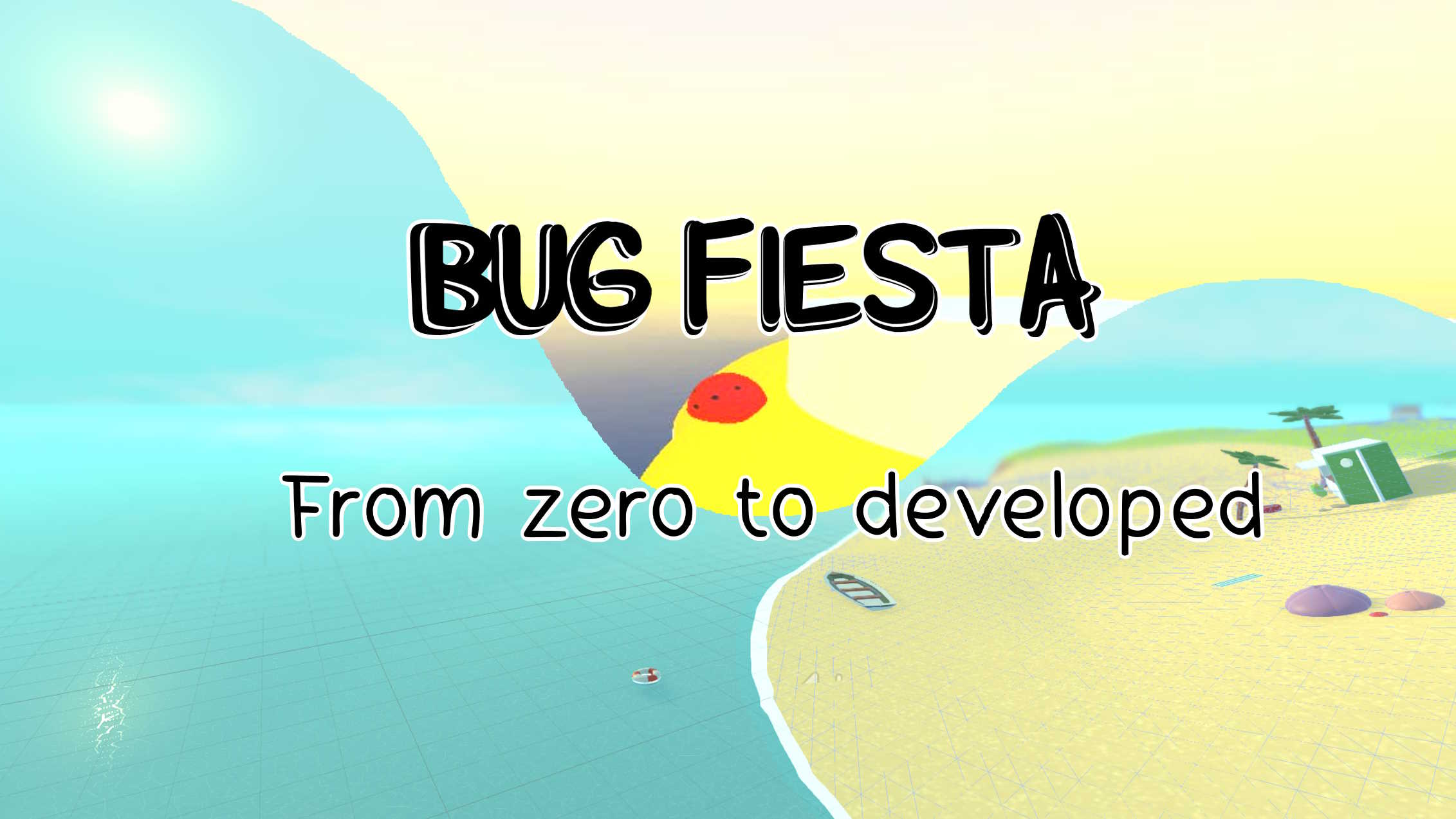 Preview image for Bug Fiesta's video called 'Bug Fiesta: From zero to developed', in which you can observe a splitted image, half of the image with the first previews of the development process and the other half with an image of the finished process.